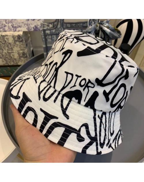 ディオール 漁師の帽子 オシャレ個性プリント 刺繍logo付き 復古風 日焼け止め カジュアル ファッション潮流